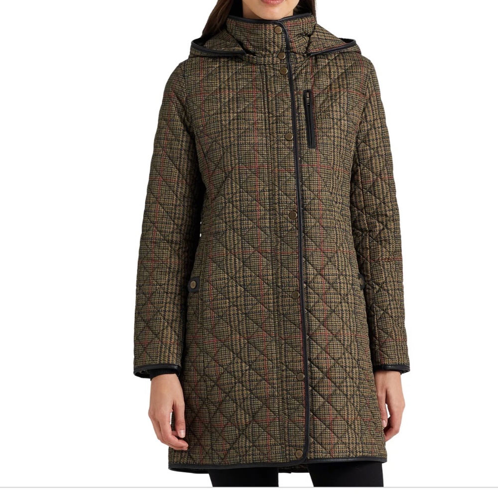 $255 NWT LAUREN RALPH LAUREN Women's Faux-Suede-Trim Quilted Coat Size S